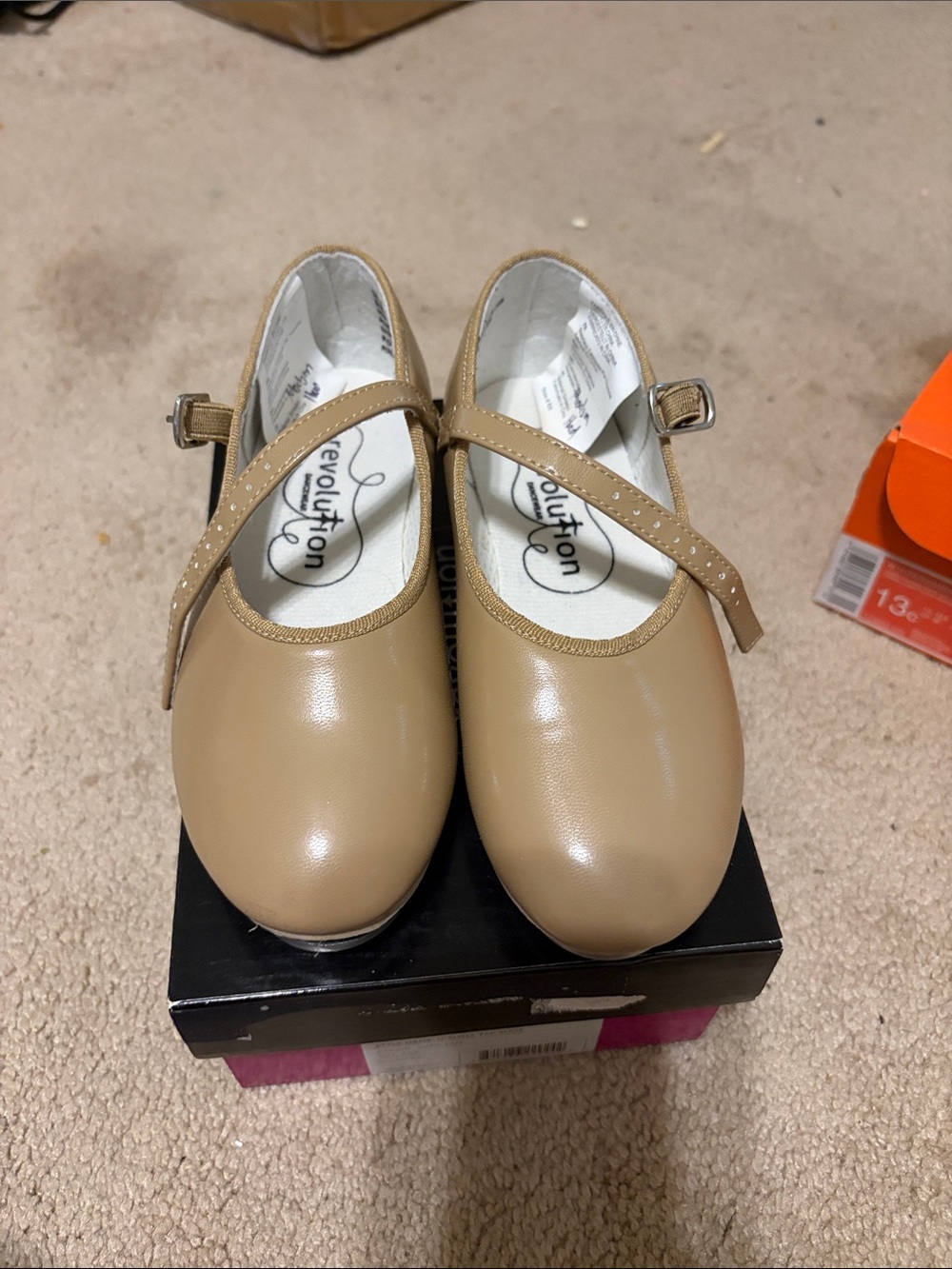 Revolution Girls' Tan Mary Jane Tap shoe with Buckle Strap